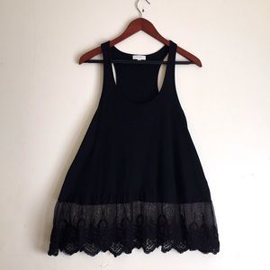 COPY - UMGEE USA Black Racer Back Lace Bottom Tank Top